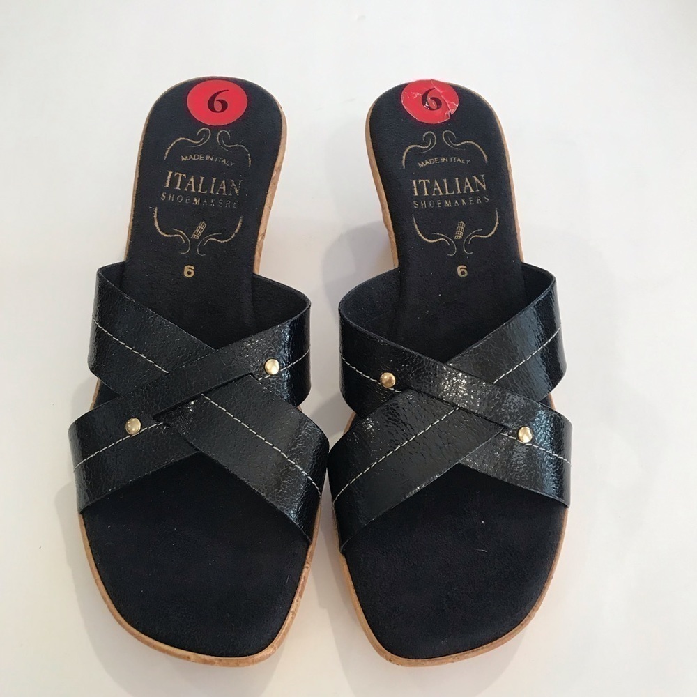 Italian shoemakers black leather wedge NWT Sz 6
